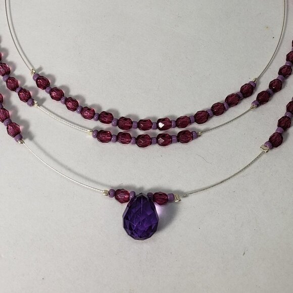 Purple & Lavender Layered Illusion Beaded Necklace – Women's Silver-Tone Fashion - Picture 4 of 7